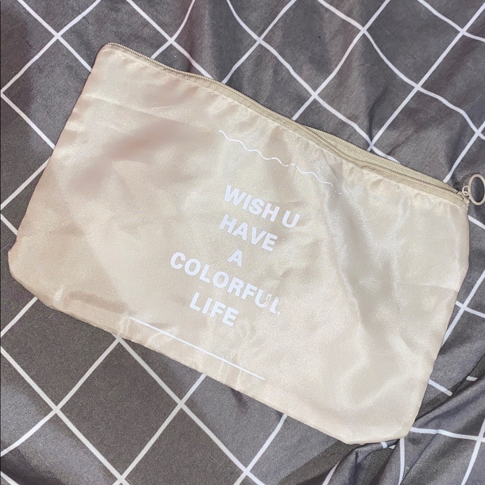 Beige Pouch with Inspirational Text travel organizers